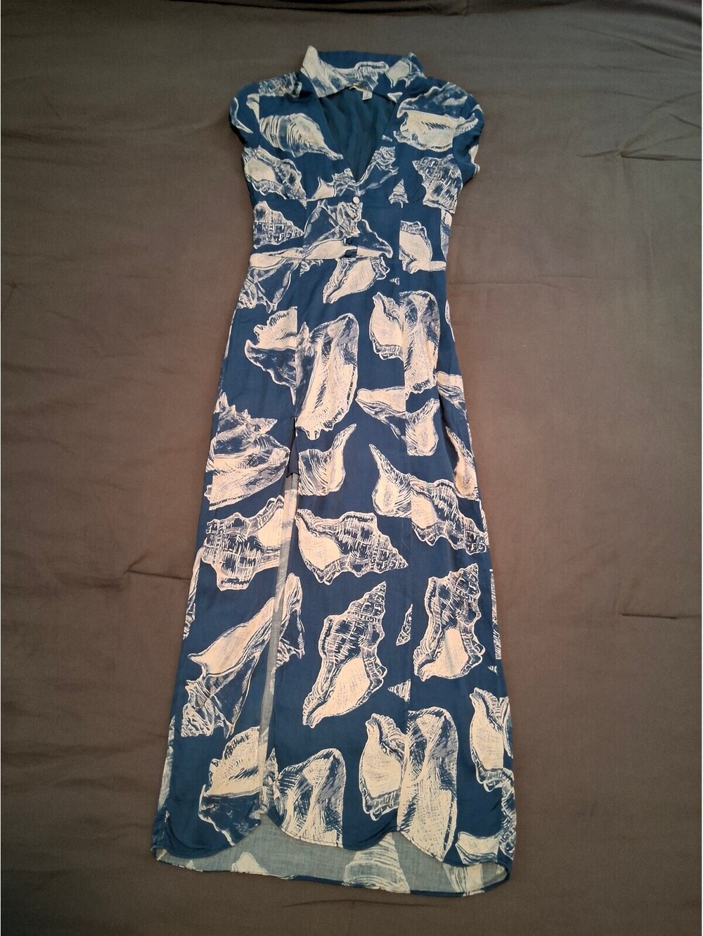 Blue Cream Seashell Print Maxi Dress Urban Outfitters Boho S